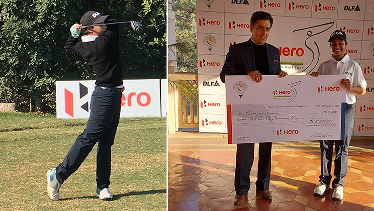 Hitaashee Bakshi in action; getting her giant cheque from Mr. Rajat Sethi, Rajat Sethi - GM - ITC Grand Bharat & Classic Golf & CC