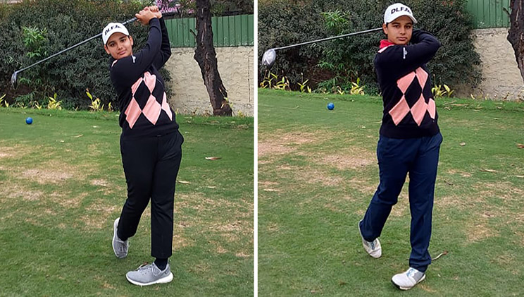 Jahanvi Bakshi (left) and Hitaashee Bakshi on the second day of the 5th leg of the Hero WPGT at DLF Golf and Country Club