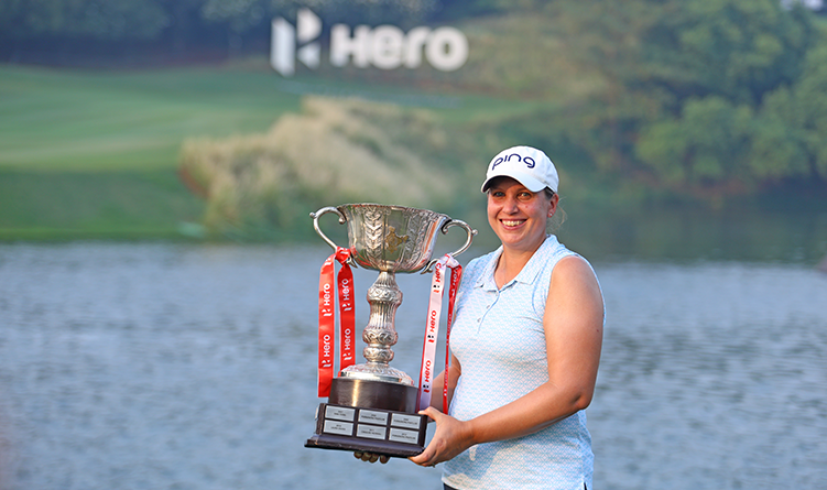 Liz Young of England with her trophy