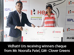Vidhatri Urs receiving winners cheque from Mr. Nooralla Patel, GM- Clover Greens